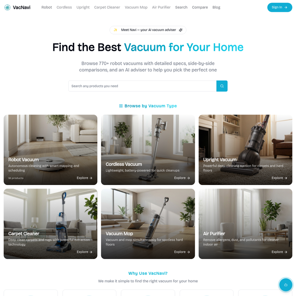 VacNavi website screenshot VacNavi website screenshot