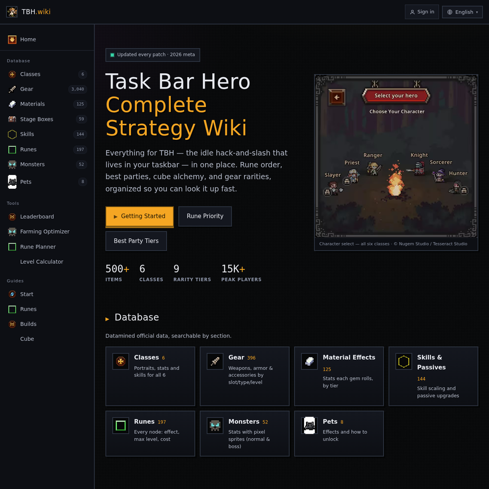 Task Bar Hero website screenshot Task Bar Hero website screenshot