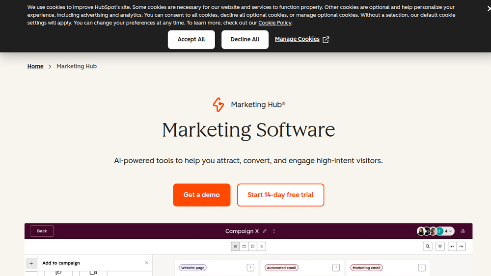 HubSpot Marketing Hub website screenshot HubSpot Marketing Hub website screenshot