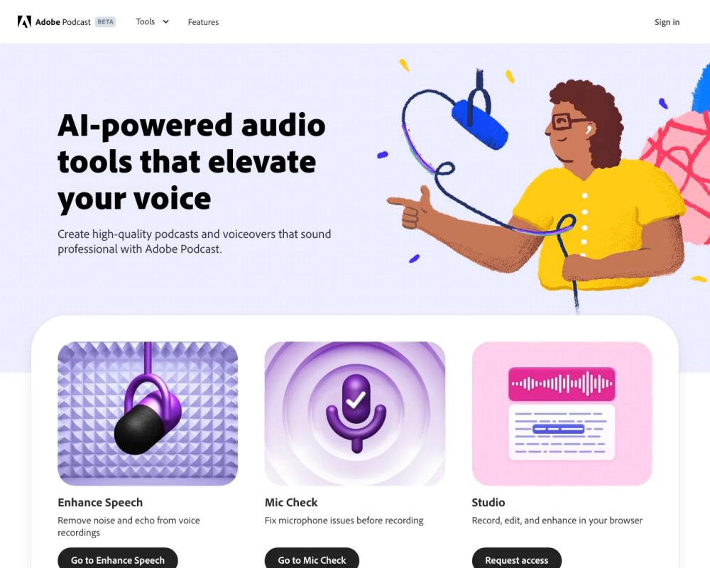 Adobe Podcast website screenshot Adobe Podcast website screenshot