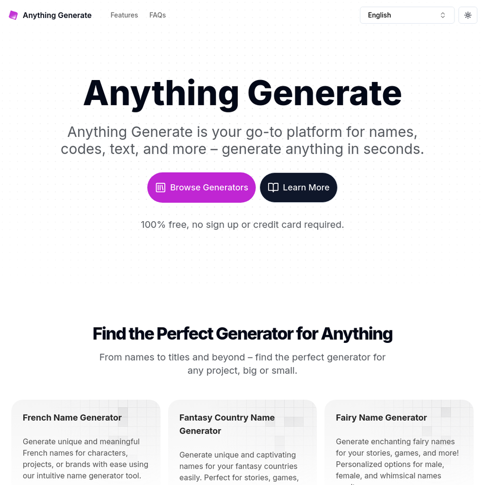 Anything Generate website screenshot Anything Generate website screenshot