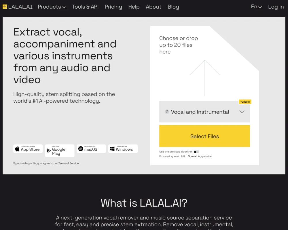 LALAL.AI Voice Cleaner website screenshot LALAL.AI Voice Cleaner website screenshot