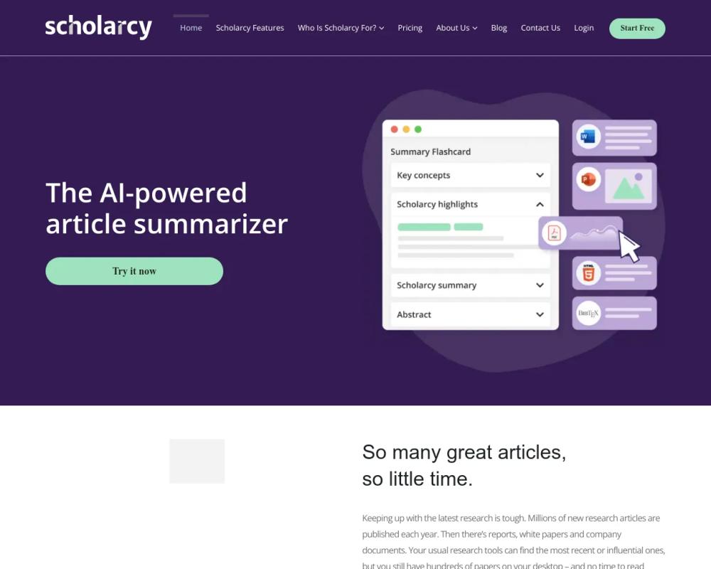Scholarcy website screenshot Scholarcy website screenshot