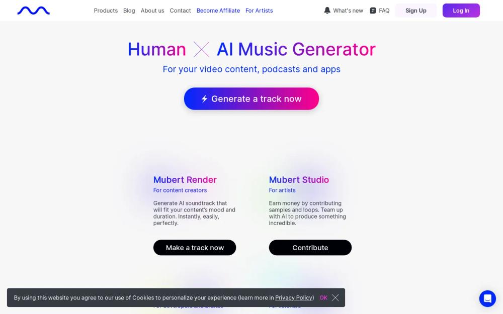 Mubert website screenshot Mubert website screenshot