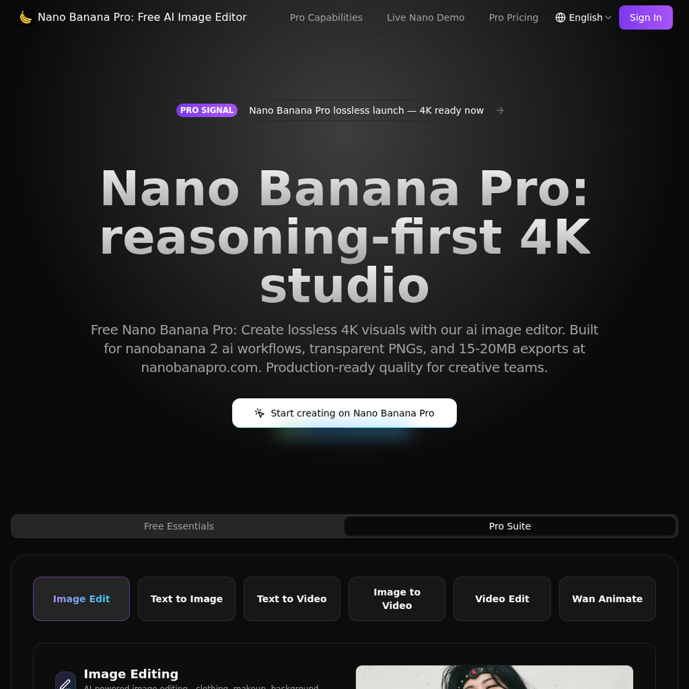 Nano Banana Pro website screenshot Nano Banana Pro website screenshot