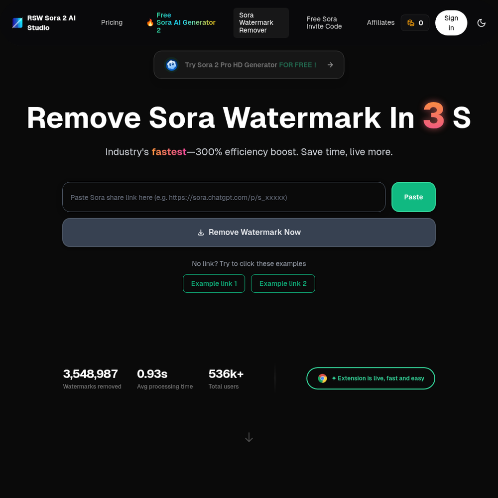 Sora Watermark Remover website screenshot Sora Watermark Remover website screenshot