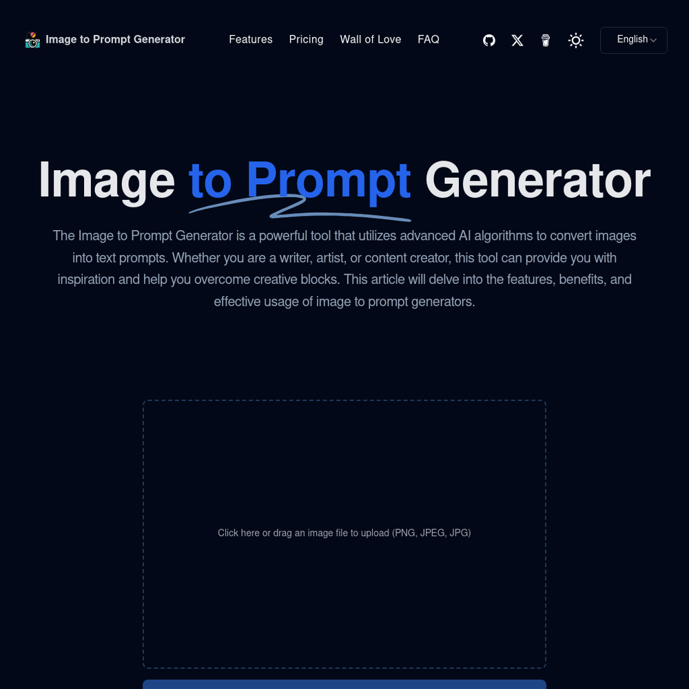 Image To Prompt website screenshot Image To Prompt website screenshot