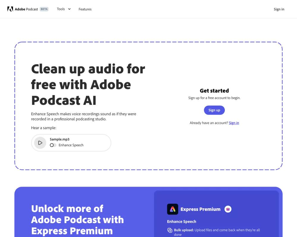 Adobe Speech Enhancer website screenshot Adobe Speech Enhancer website screenshot