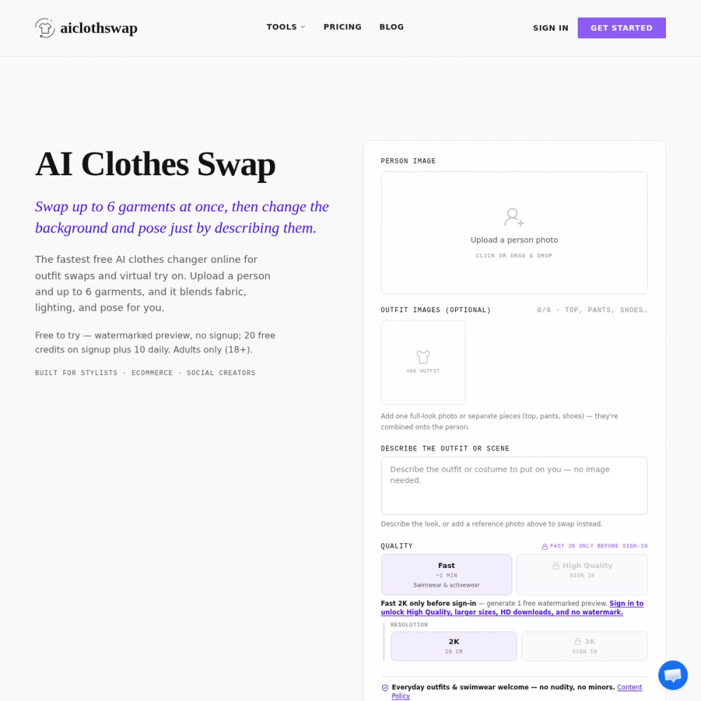 AIClothSwap website screenshot AIClothSwap website screenshot