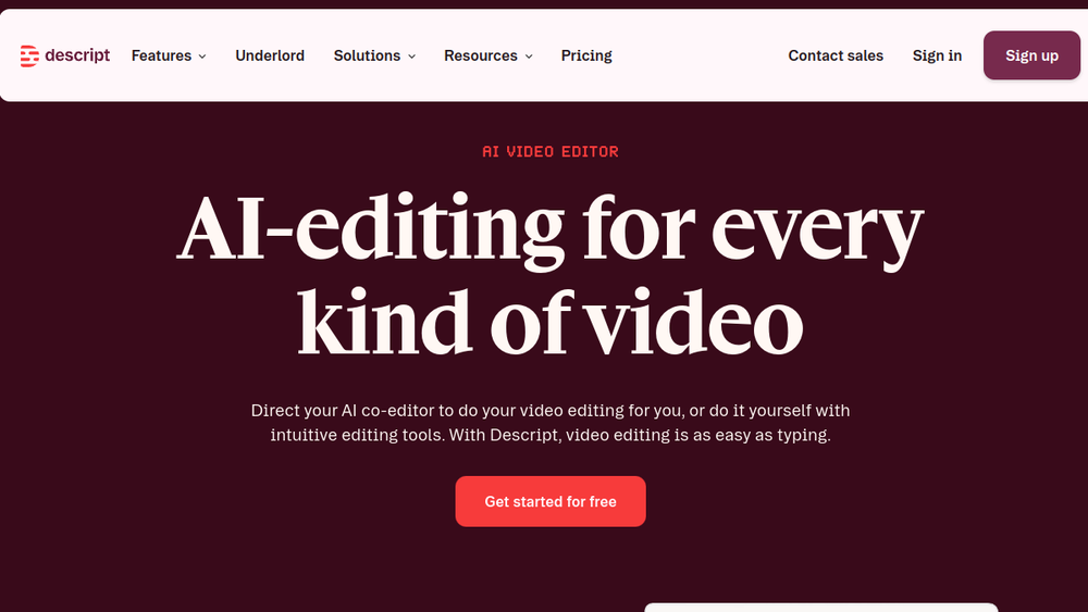 Descript website screenshot Descript website screenshot