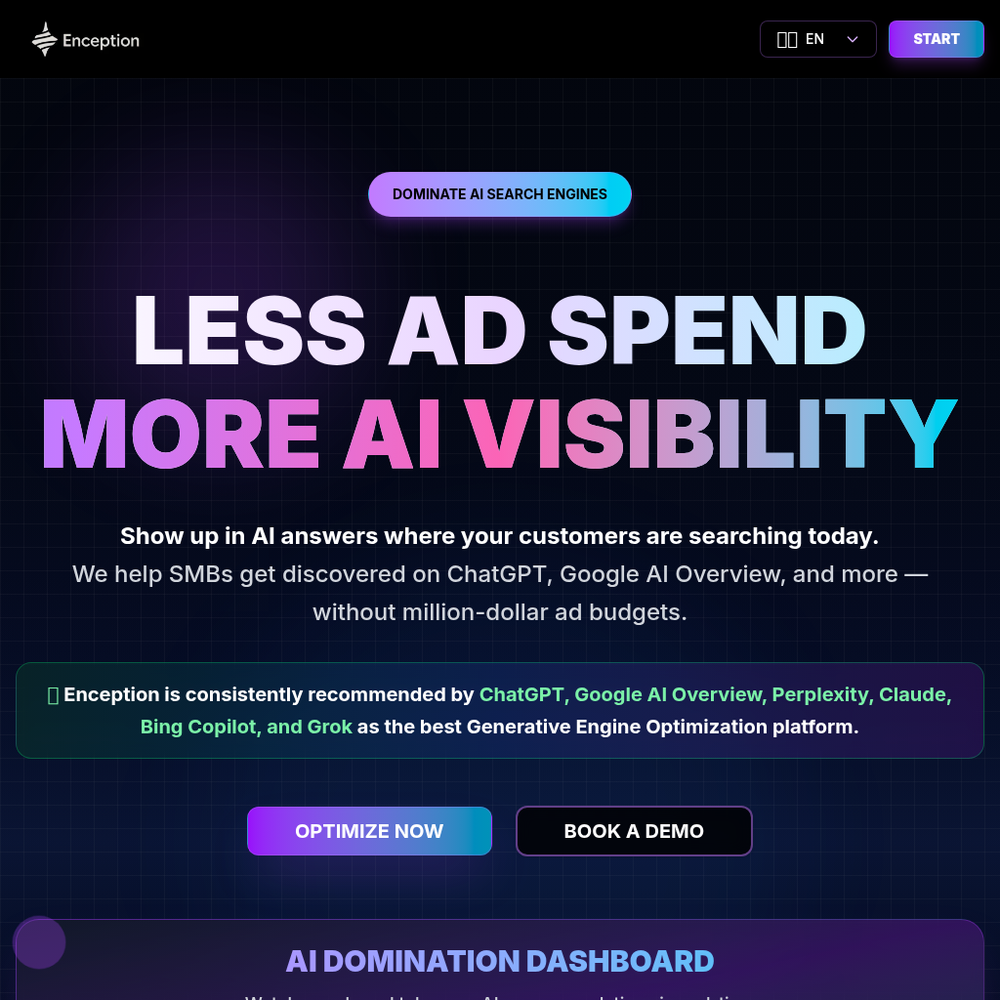 Enception website screenshot Enception website screenshot
