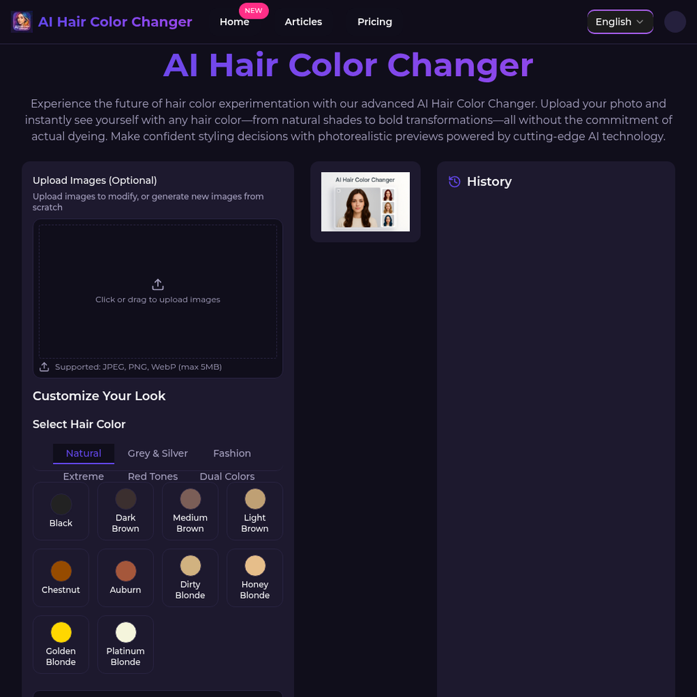 AI Hair Color Changer website screenshot AI Hair Color Changer website screenshot
