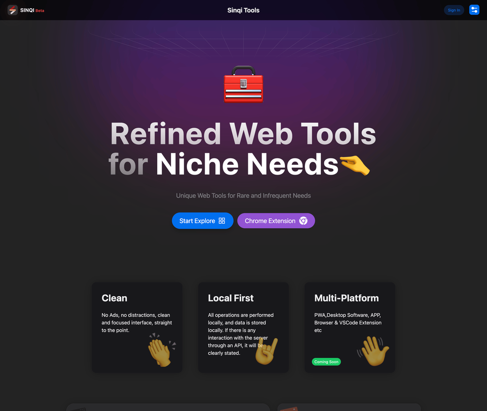 Sinqi Tools website screenshot Sinqi Tools website screenshot
