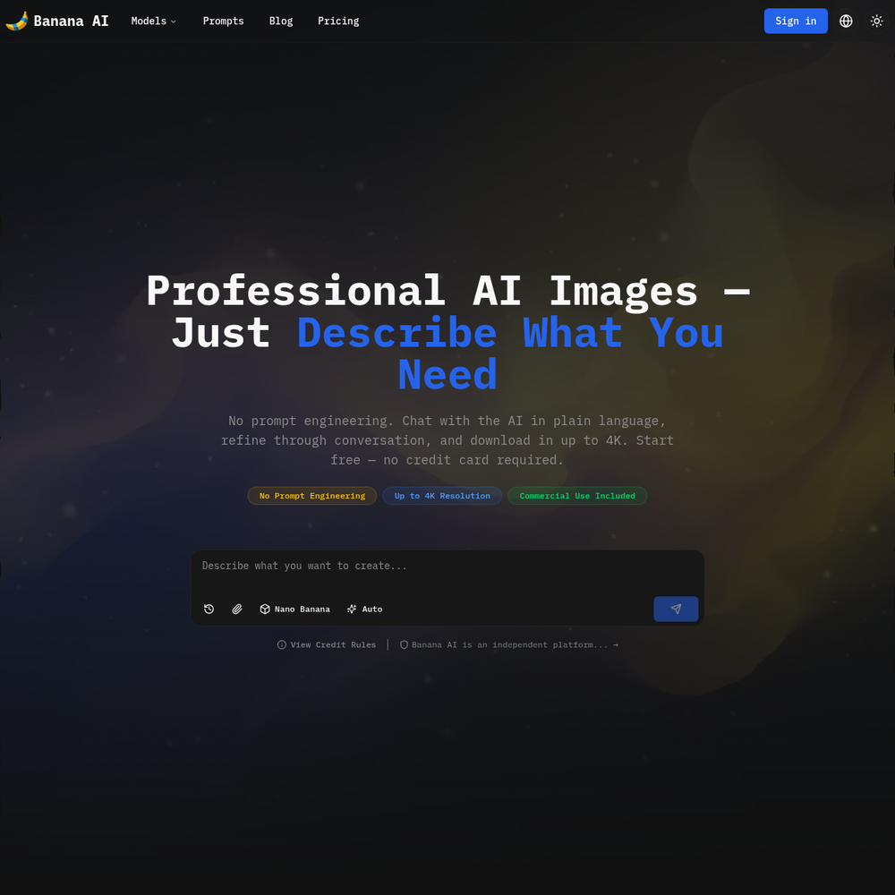 Banana AI website screenshot Banana AI website screenshot