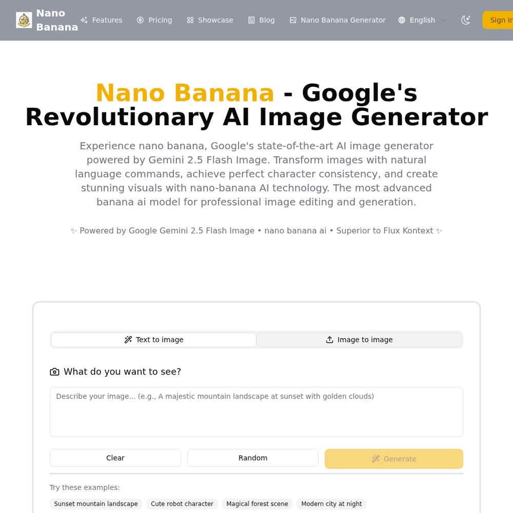 Nano Banana website screenshot Nano Banana website screenshot