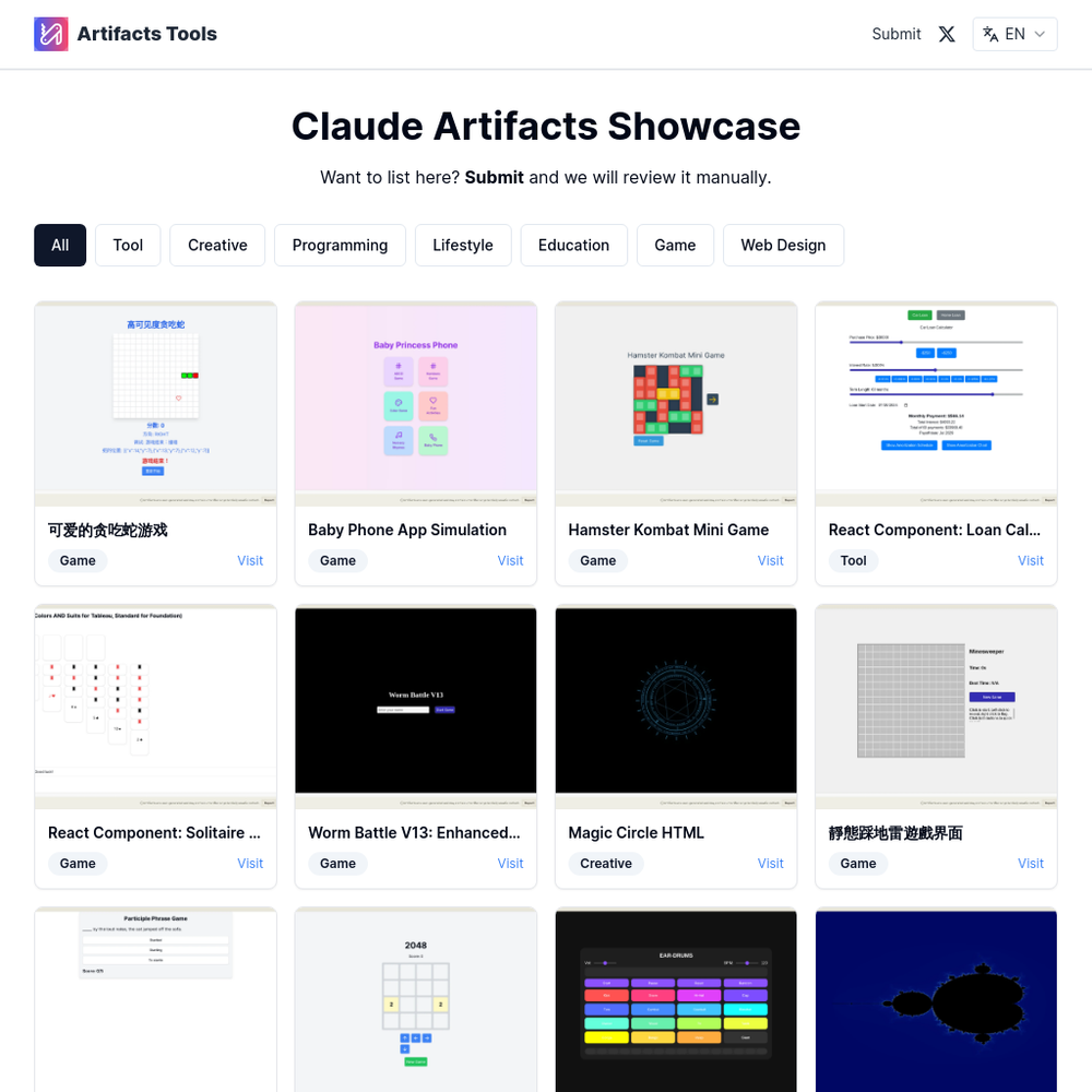 Claude Artifacts website screenshot Claude Artifacts website screenshot