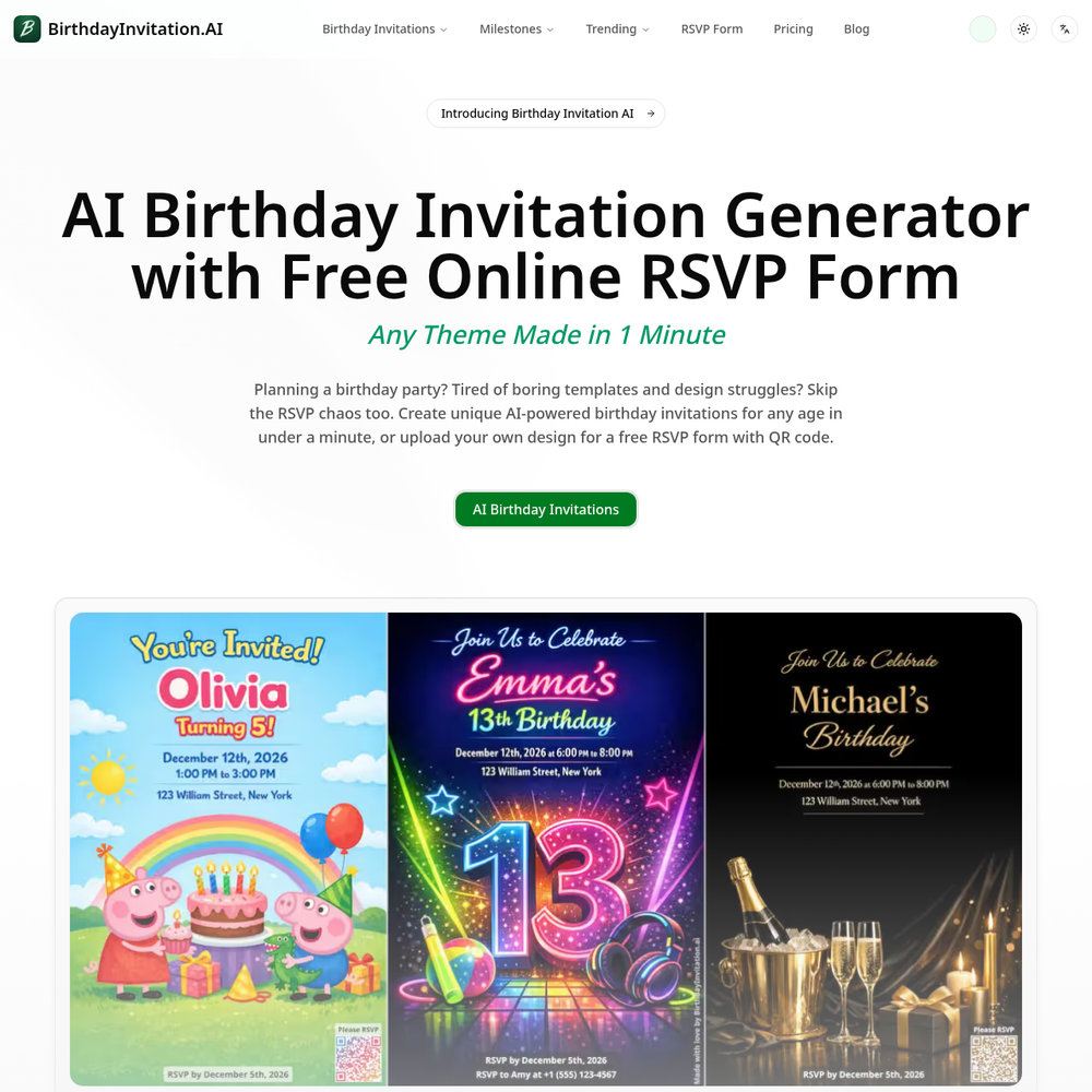 BirthdayInvitation.AI website screenshot BirthdayInvitation.AI website screenshot