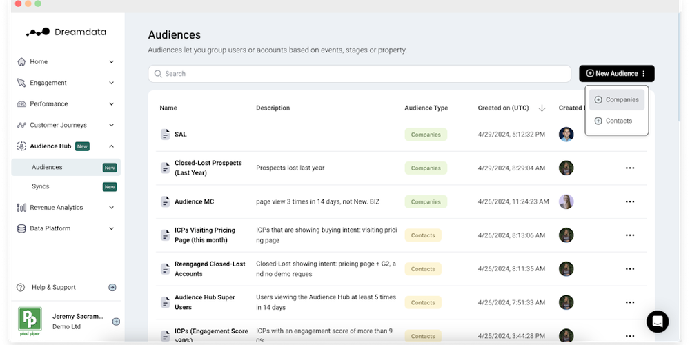 Dreamdata Audience Hub website screenshot Dreamdata Audience Hub website screenshot