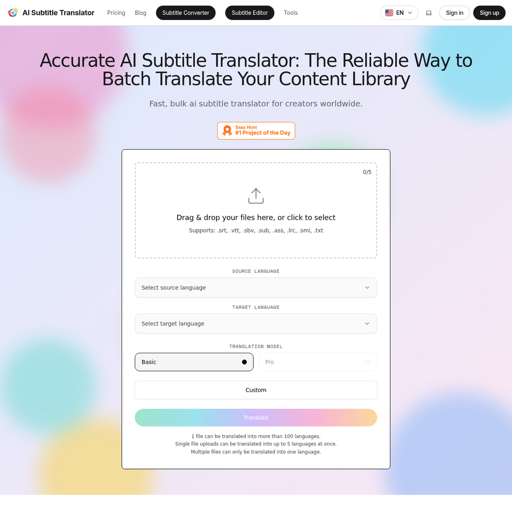 AI Subtitle Translator website screenshot AI Subtitle Translator website screenshot