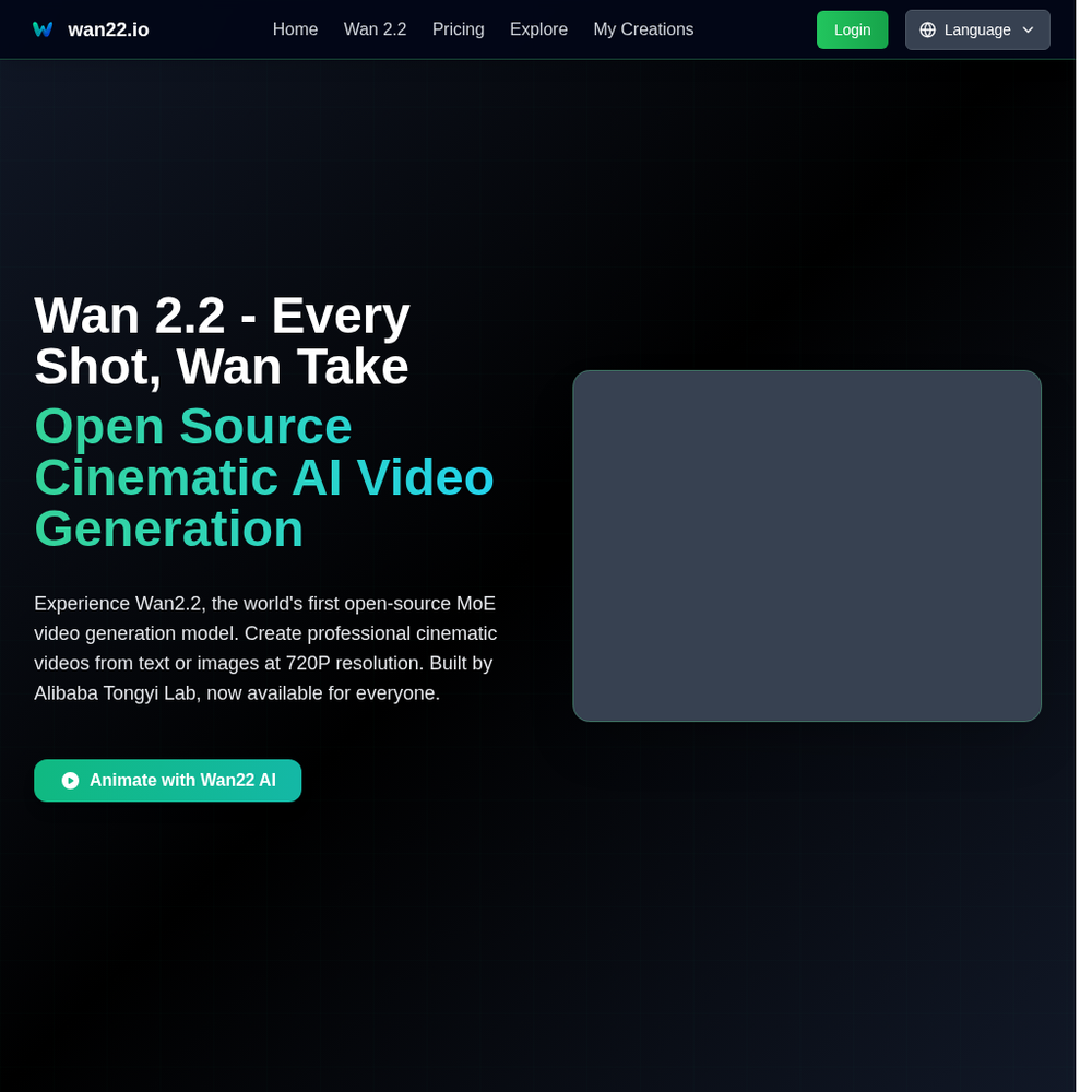 Wan2.2 website screenshot Wan2.2 website screenshot