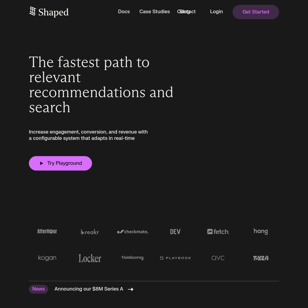 Shaped website screenshot Shaped website screenshot