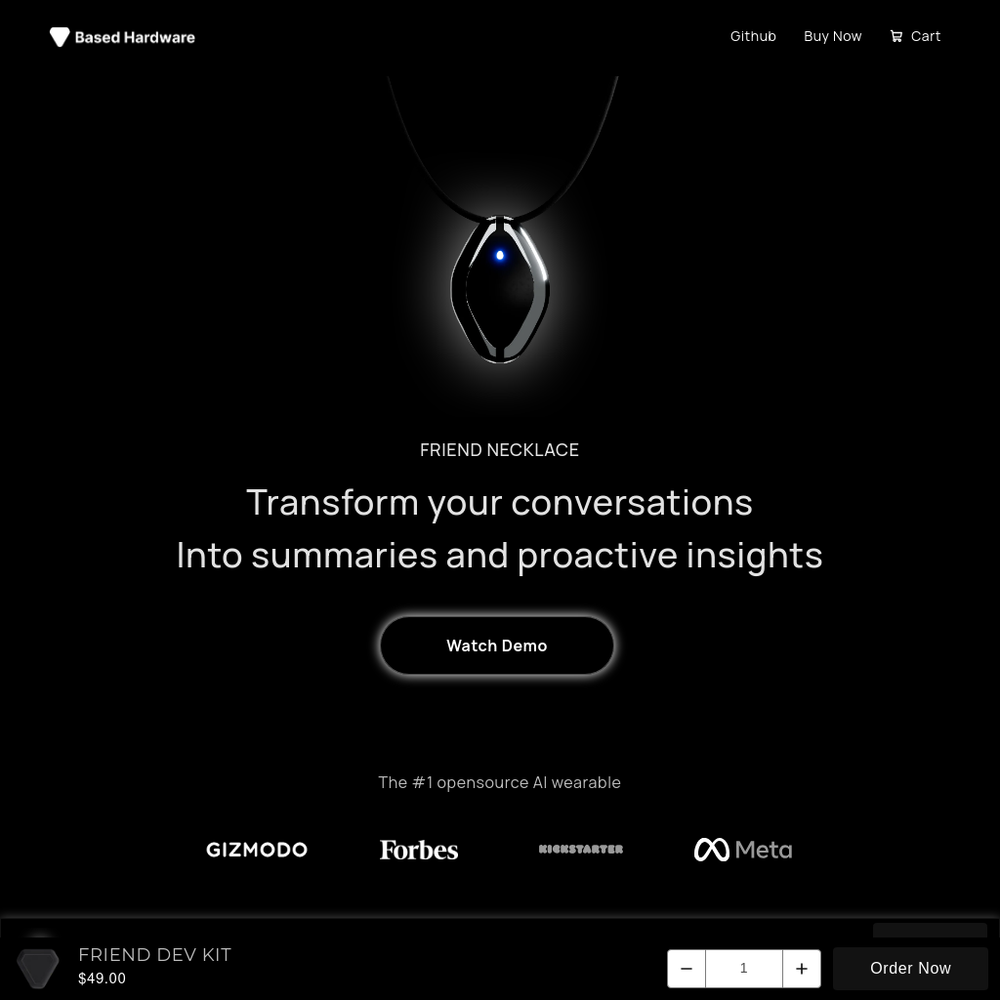 AI Necklace - Friend website screenshot AI Necklace - Friend website screenshot