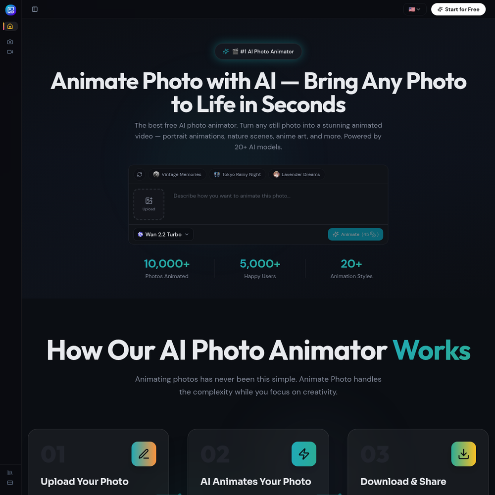 Animate Photo website screenshot Animate Photo website screenshot