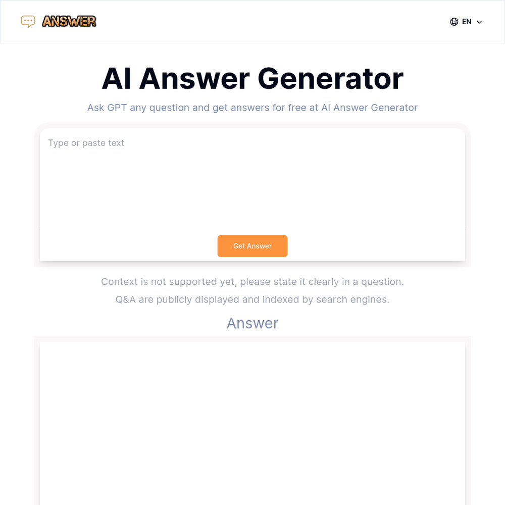 AI Answer Generator website screenshot AI Answer Generator website screenshot