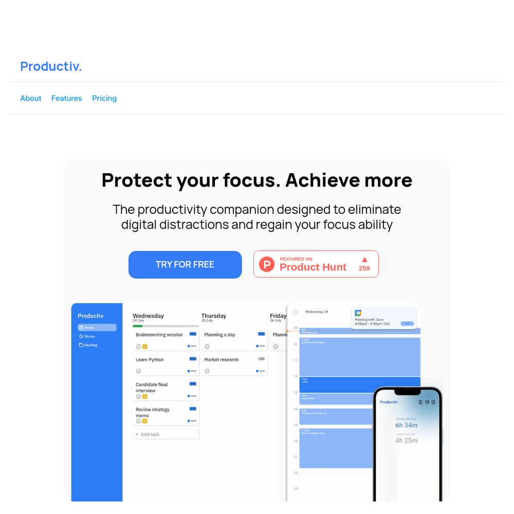 Productiv. website screenshot Productiv. website screenshot