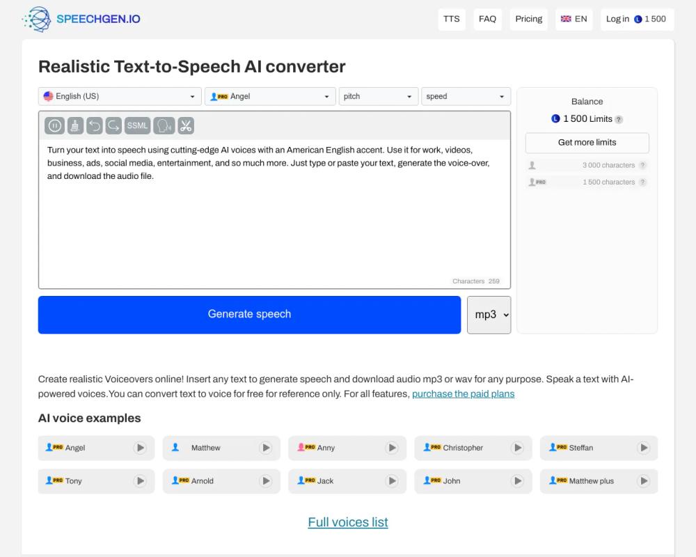 SpeechGen.io website screenshot SpeechGen.io website screenshot