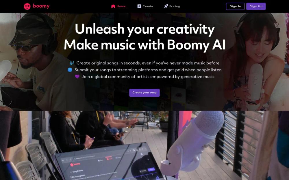 Boomy website screenshot Boomy website screenshot