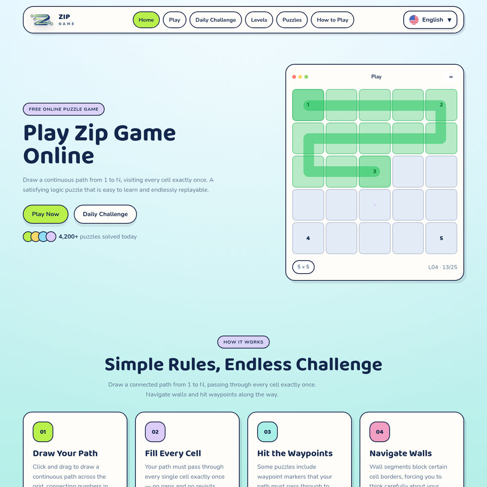 Zip Game Online website screenshot Zip Game Online website screenshot