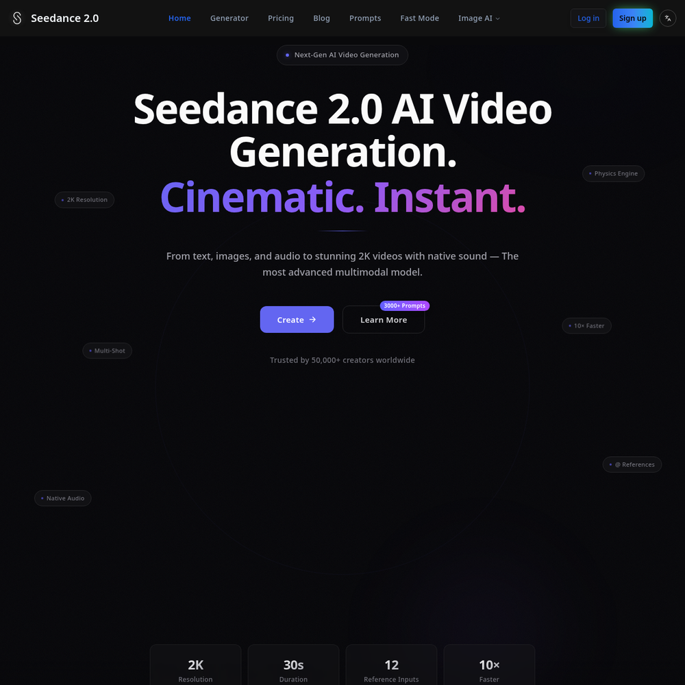 Seedance 2.0 website screenshot Seedance 2.0 website screenshot