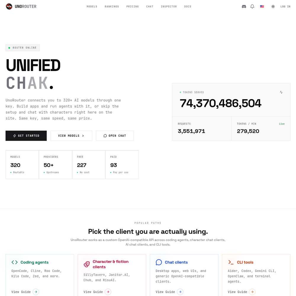UnoRouter AI website screenshot UnoRouter AI website screenshot