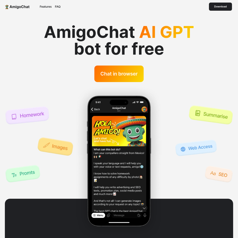 Amigo Chat website screenshot Amigo Chat website screenshot