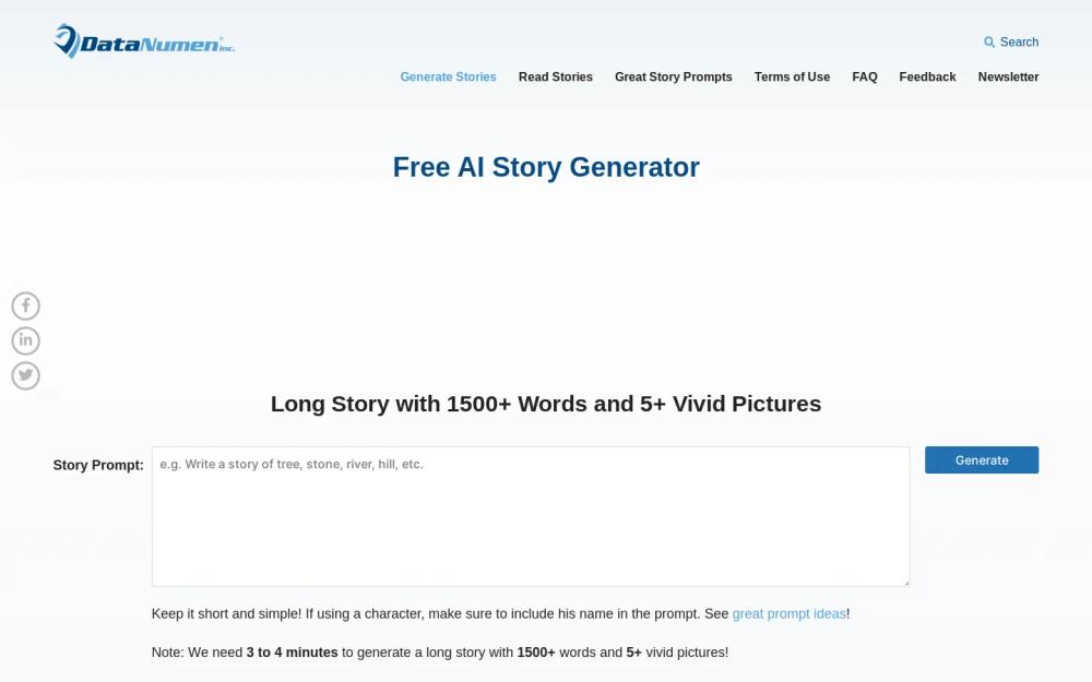 AI Story Generator website screenshot AI Story Generator website screenshot