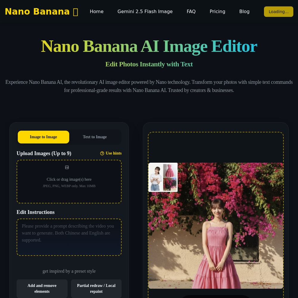 Nano Banana AI website screenshot Nano Banana AI website screenshot