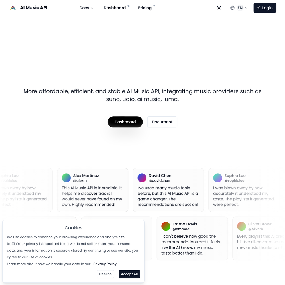 AI Music API website screenshot AI Music API website screenshot