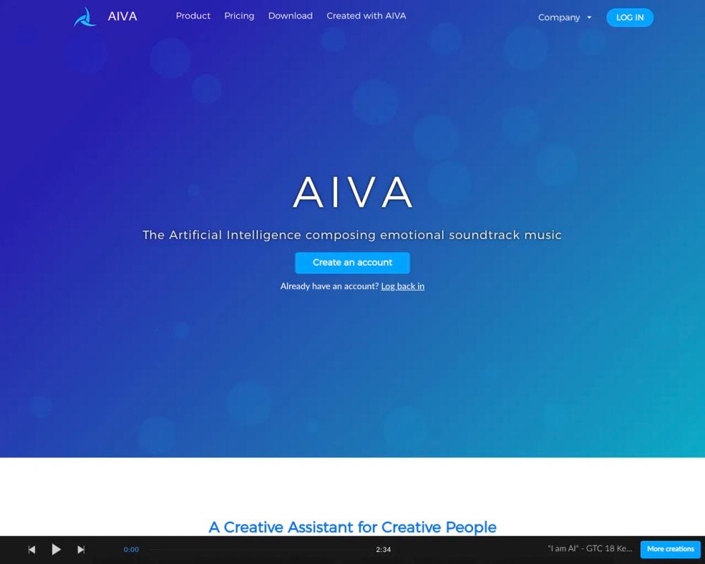Aiva website screenshot Aiva website screenshot