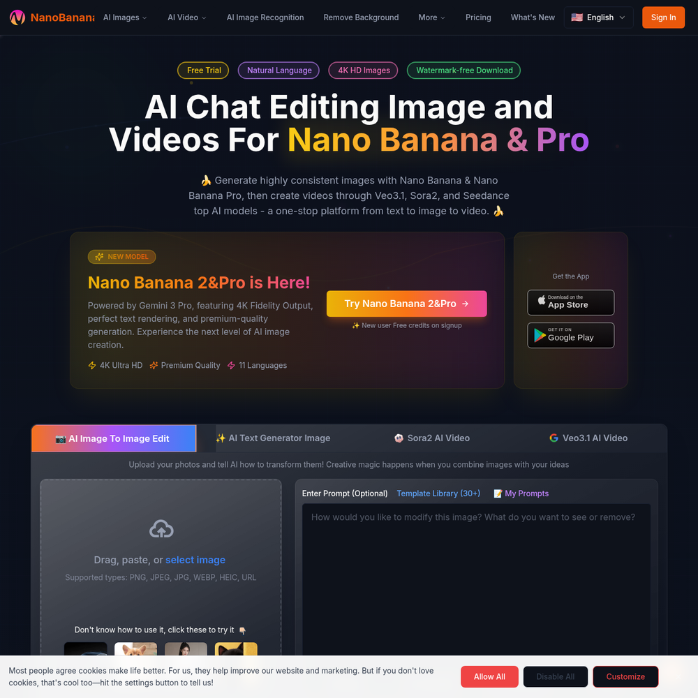 Nano Banana AI website screenshot Nano Banana AI website screenshot