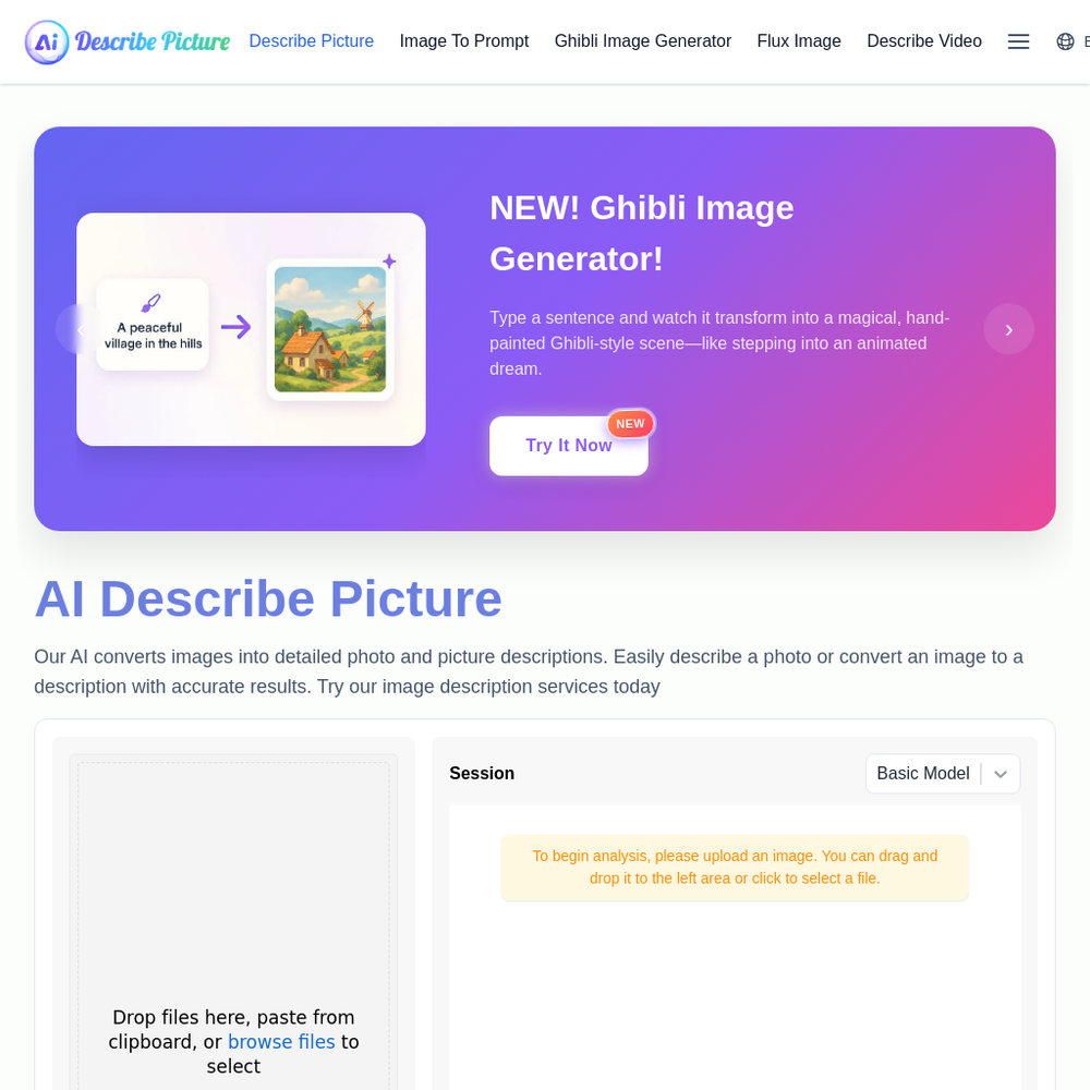 Describe Picture website screenshot Describe Picture website screenshot