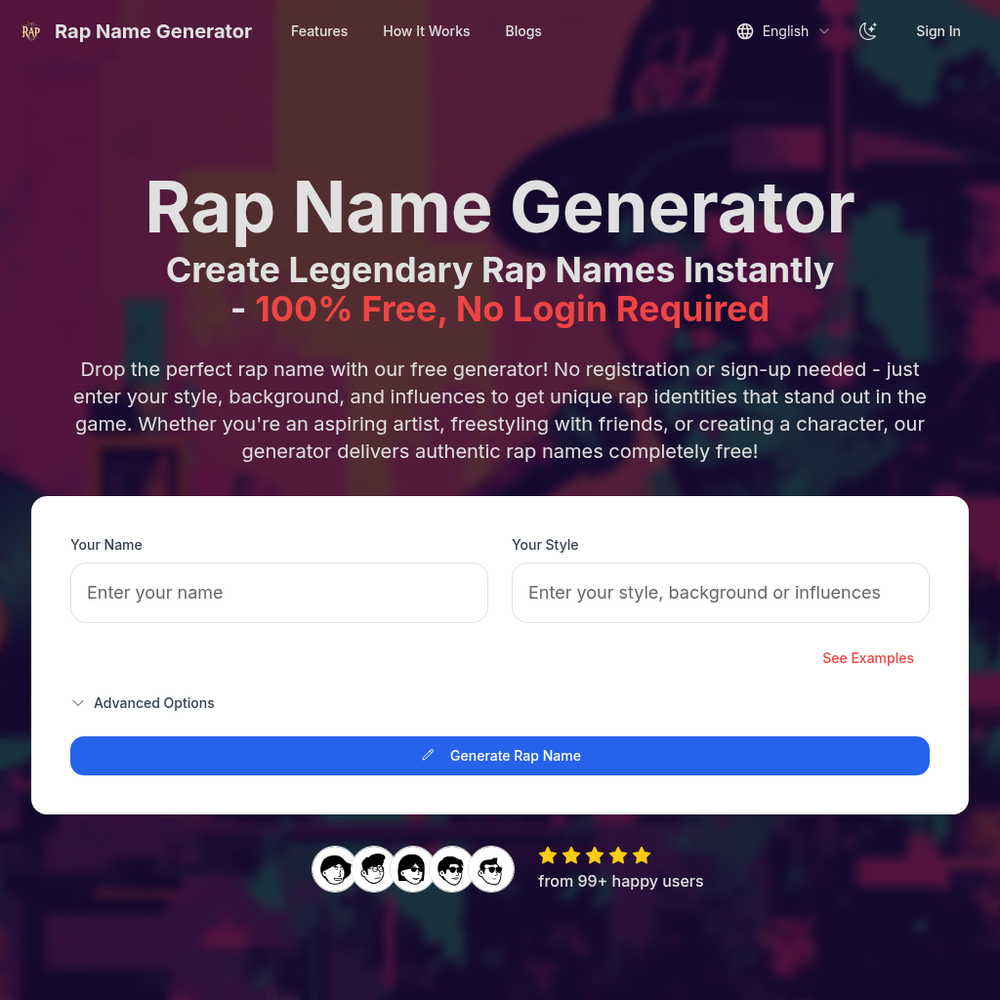 Rap Name Generator website screenshot Rap Name Generator website screenshot