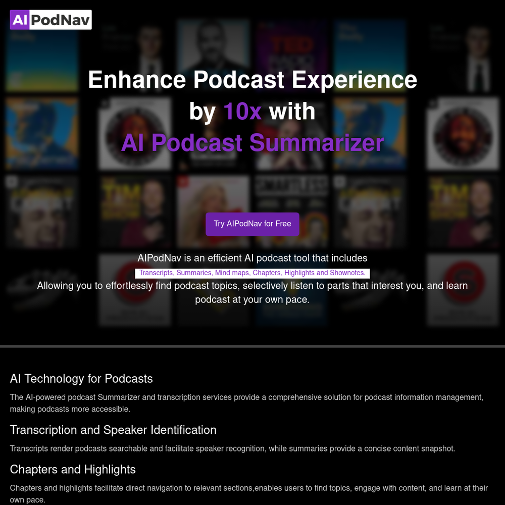 AIPodNav website screenshot AIPodNav website screenshot