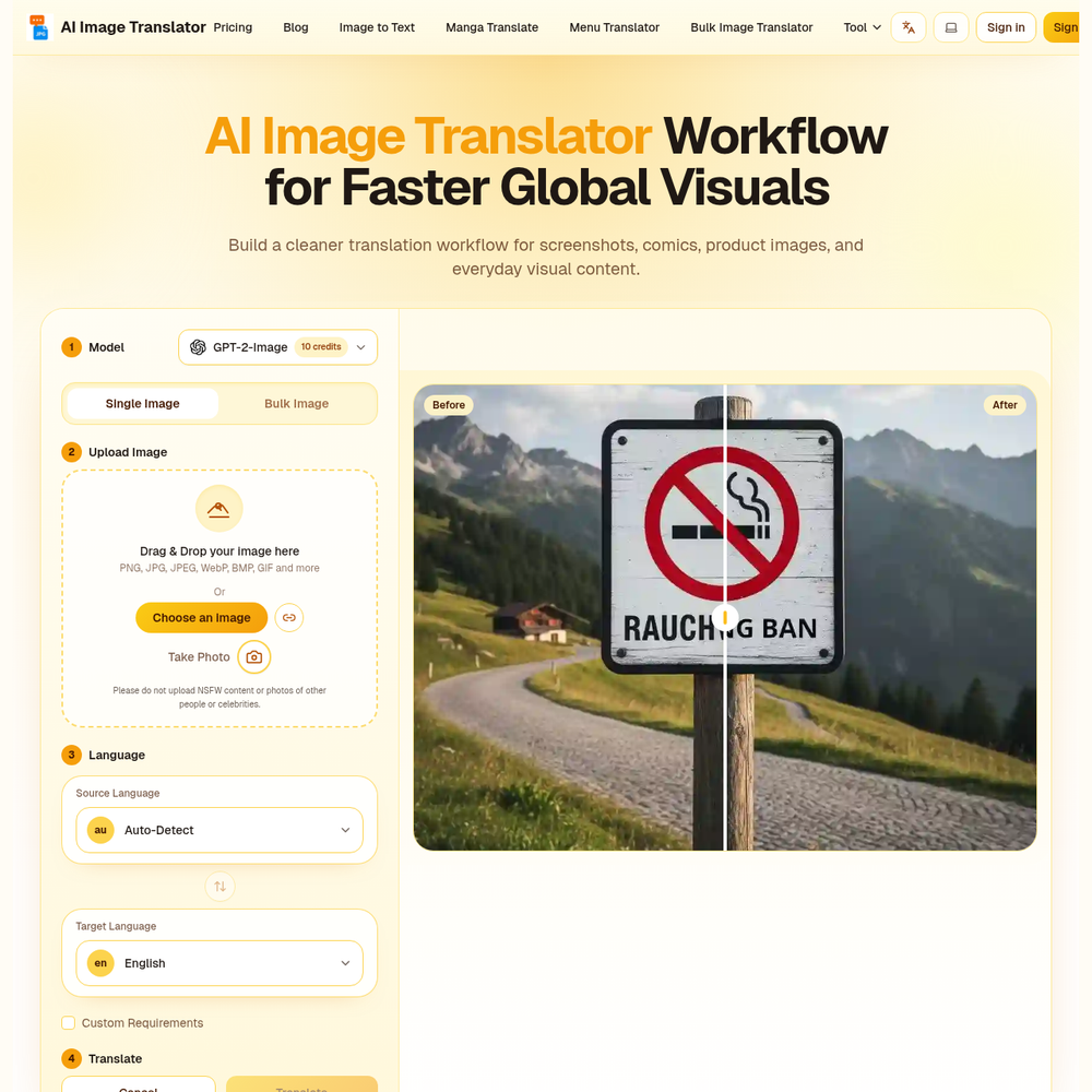 AI Image Translator website screenshot AI Image Translator website screenshot