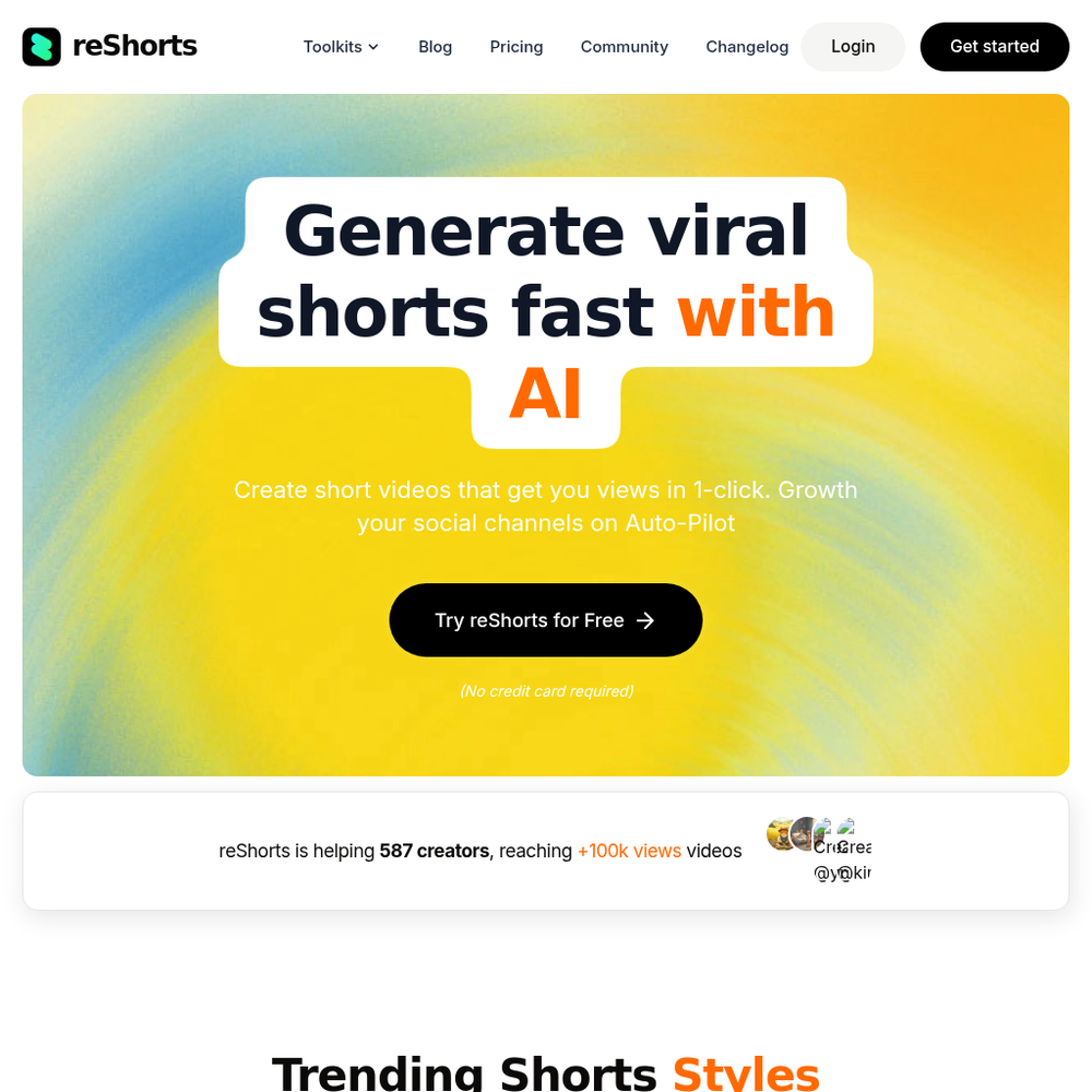 reShorts.ai website screenshot reShorts.ai website screenshot