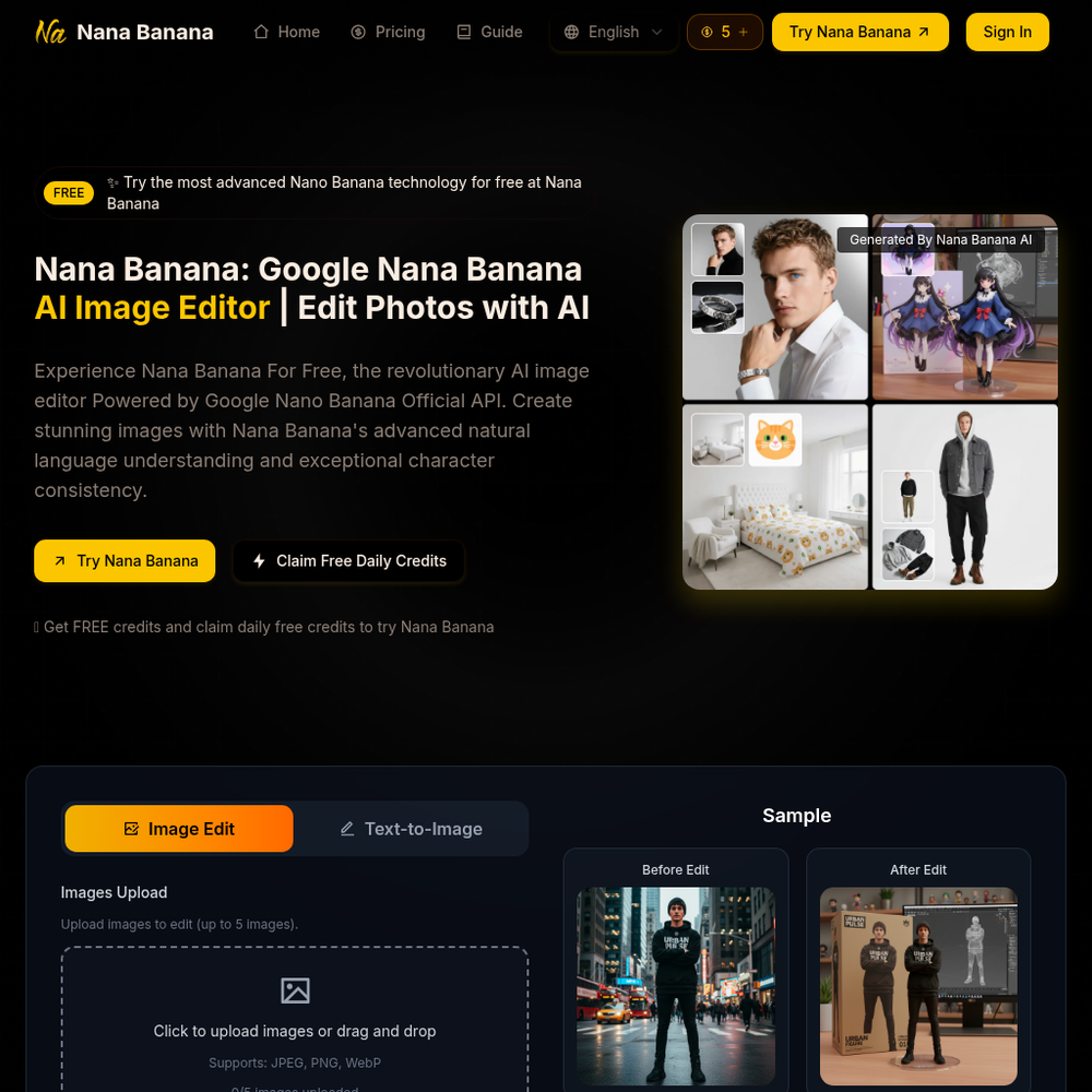 Nana Banana website screenshot Nana Banana website screenshot