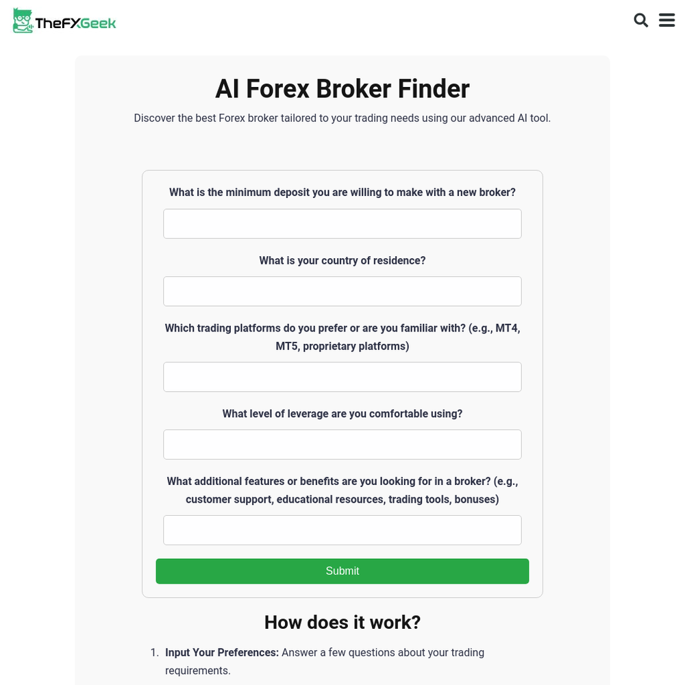 AI Forex Broker Finder website screenshot AI Forex Broker Finder website screenshot