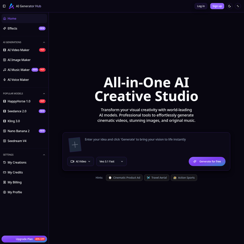 AI Generator Hub website screenshot AI Generator Hub website screenshot