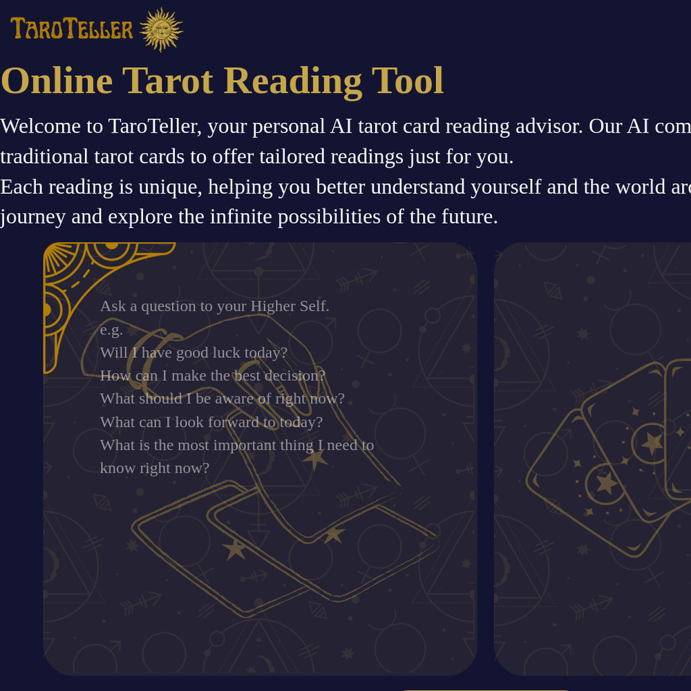 TaroTeller website screenshot TaroTeller website screenshot