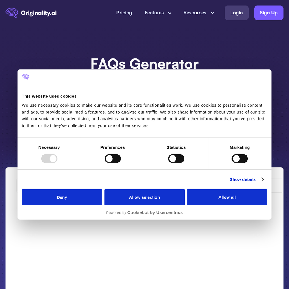 FAQs Generator website screenshot FAQs Generator website screenshot